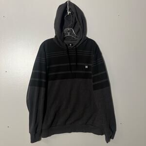 Vintage Y2K DC Skateboarding Gray Striped Pullover Hoodie Mens Size Large